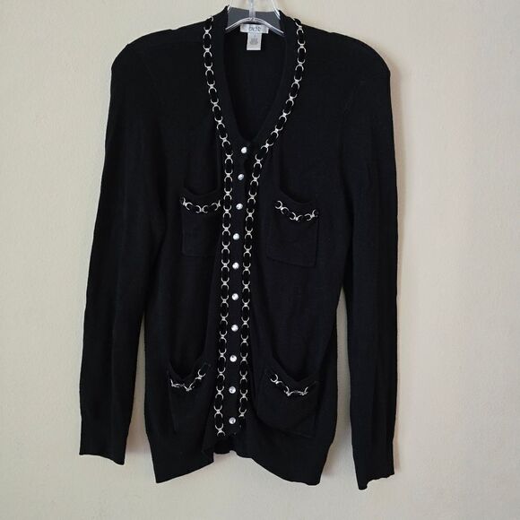 CACHE Vintage Women's Black Cardigan Embellished Size Small Y2K - Picture 9 of 10